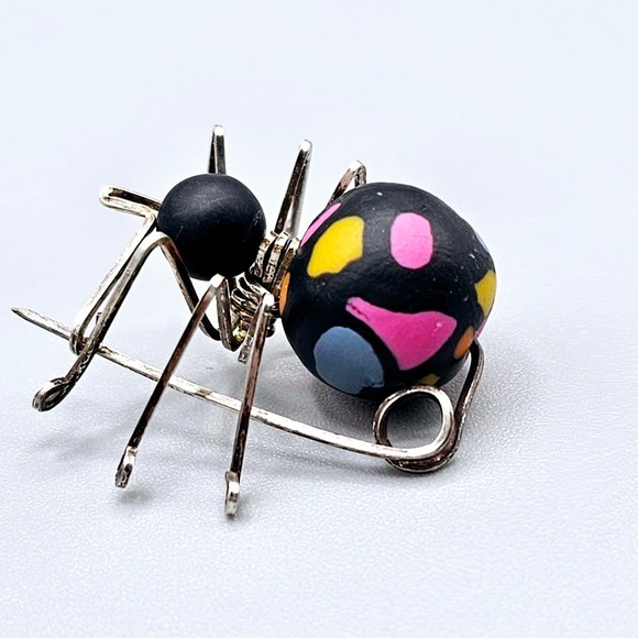 Vintage Spider Brooch 925 Sterling Silver Clay Halloween Black Widow - Picture 3 of 12